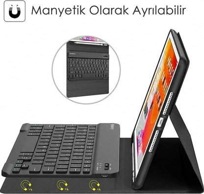 Apple iPad Manyetik Bluetooth Klavyeli Tablet Kılıfı